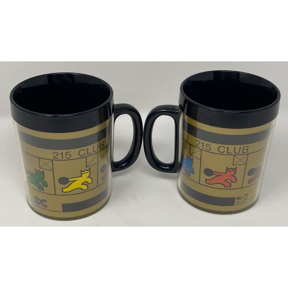 (2) Vintage Brunswick Bowling Mugs 215 Club Bowler Thermo-Serv Plastic Insulated